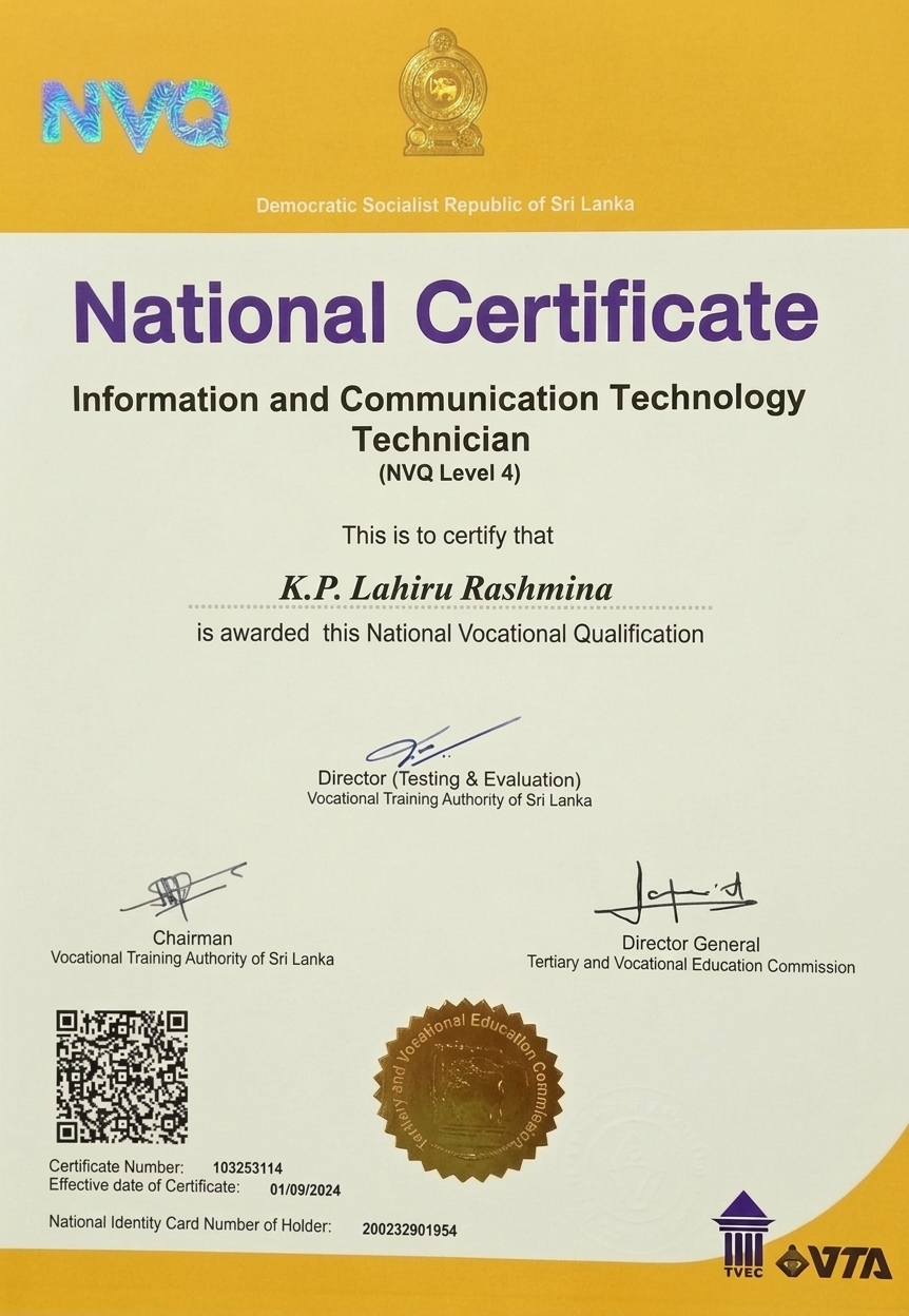 NVQ Level-4 ICT Technician Certificate